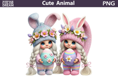 Baby Girl Bunny Easter Clipart | Bunny Ears Eggs Sublimation Product Image 1