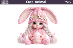 Baby Girl Bunny Easter Clipart | Bunny Ears Eggs Sublimation Product Image 1