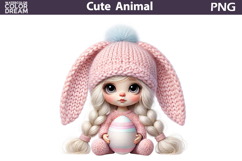 Baby Girl Bunny Easter Clipart | Bunny Ears Eggs Sublimation Product Image 1