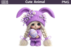 Baby Girl Bunny Easter Clipart | Bunny Ears Eggs Sublimation Product Image 1