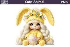 Baby Girl Bunny Easter Clipart | Bunny Ears Eggs Sublimation Product Image 1