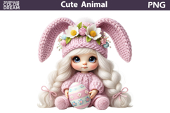 Baby Girl Easter Clipart | Bunny Ears Eggs Sublimation Product Image 1