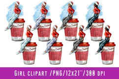 Paper Cup Of Coffee Girl Clipart Santa Hat African American Product Image 1