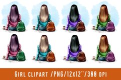 Girl with coffee Girl Clipart Hugge Clipart Rear view Product Image 1