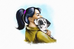 The girl is holding a Dalmatian in her arms.I love my dog Product Image 2
