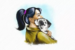 The girl is holding a Dalmatian in her arms.I love my dog Product Image 2