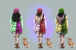 Girl of different skin color walks with a corgi dog Product Image 2