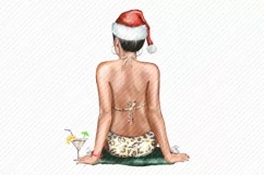 Santa Hat Girl Clipart Chrismas Girl Leopard Print Beach Product Image 2