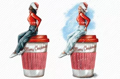 Paper Cup Of Coffee Girl Clipart Santa Hat African American Product Image 2
