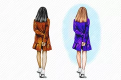 Girl Clipart Rear View African American European Asian Girl Product Image 2