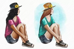Girl Clipart Sunflower African American European Asian Woman Product Image 2