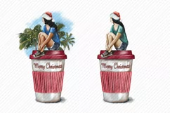 Girl Clipart Santa Hat Tropical Christmas Cup Of Coffee Product Image 2