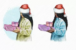Santa Hat Girl Clipart Chrismas Girl Gift Boxes Product Image 2