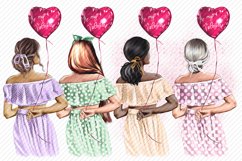 A girl with balloons in the shape of a heart.Rear view Product Image 2