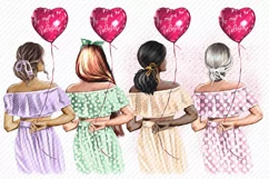 A girl with balloons in the shape of a heart.Rear view Product Image 2