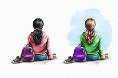 Girl Clipart Girl with coffee Hugge Clipart Rear view Product Image 2