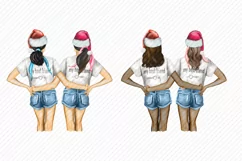 Best Friends Clipart Girl in Santa Hat Merry Chrismas Product Image 2