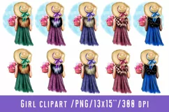 Girl Clipart Spring Flowers Tulips Bouquet People Clipart Product Image 1