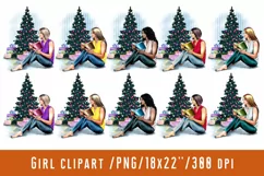 Christmas Girl Clipart Girl with a book Christmas Tree Product Image 1