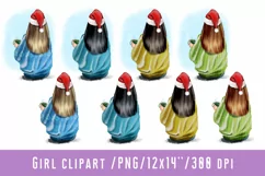 Mery Christmas Santa Hat Girl Clipart Chrismas Girl Clipart Product Image 1
