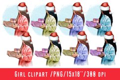 Santa Hat Girl Clipart Chrismas Girl Gift Boxes Product Image 1