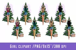 Girl Decorating the Christmas Tree Girl Clipart Rear View Product Image 1