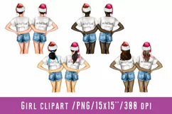 Best Friends Clipart Girl in Santa Hat Merry Chrismas Product Image 1