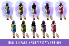 Girl of different skin color walks with a corgi dog Product Image 1