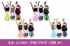 Best Friends in Santa Hat Girl Clipart Chrismas Girl Product Image 1