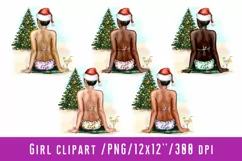 Chrismas Girl Leopard Print Beach Santa Hat Girl Clipart Product Image 1