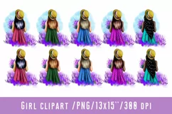 Girl Clipar Lavender Bouquet African American European Girl Product Image 1