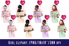 A girl with balloons in the shape of a heart.Rear view Product Image 1