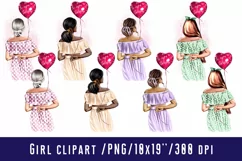 A girl with balloons in the shape of a heart.Rear view Product Image 1