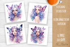 Butterfly Girl | 4 square coaster sublimation designs Product Image 1