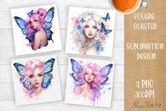 Butterfly Girl | 4 square coaster sublimation designs Product Image 1
