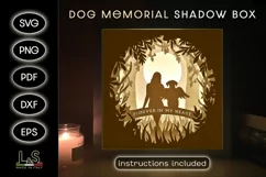 3D dog memorial light box svg template with layered girl with angel dog on a bridge looking at the moon