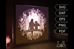 3D dog memorial lightbox svg template with layered girl with angel dog on a bridge looking at the moon