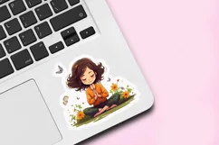 Girl Doing Yoga Meditation With Flower Stickers PNG Product Image 2