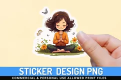 Girl Doing Yoga Meditation With Flower Stickers PNG Product Image 1