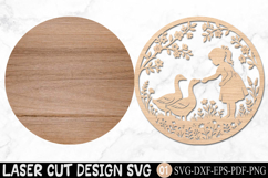 Girl Feeding Ducks Laser Cut, Little Girl Round Wall Art Product Image 2