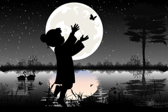 cute girl and moon silhouette Product Image 1
