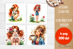 Square coaster Sublimation, GIRL and flowers Product Image 1