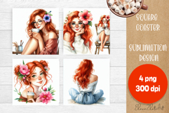 Square coaster Sublimation, GIRL and flowers Product Image 1