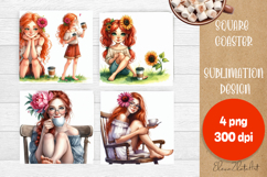 Square coaster Sublimation, GIRL and flowers Product Image 1