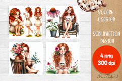 Square coaster Sublimation, GIRL and flowers Product Image 1