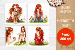 Square coaster Sublimation, GIRL and flowers Product Image 1