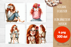 Square coaster Sublimation, GIRL and flowers Product Image 1