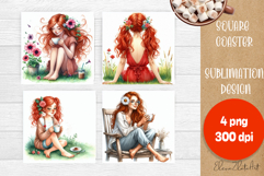 Square coaster Sublimation, GIRL and flowers Product Image 1