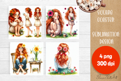 Square coaster Sublimation, GIRL and flowers Product Image 1