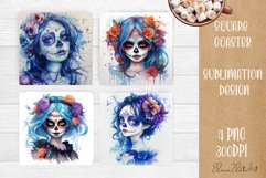 Beautiful Girl Square Coaster | halloween Colorful Design Product Image 1
